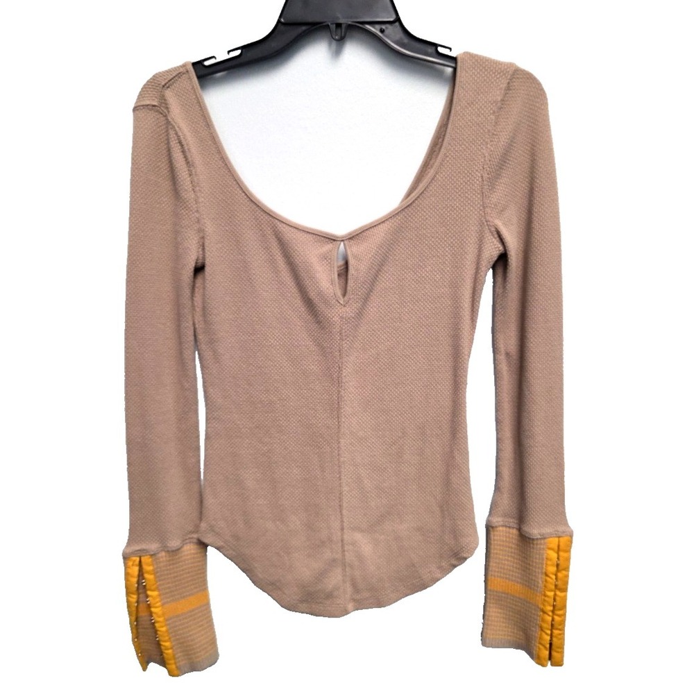 We The‎ Free Free People Thermal Mod Striped Cuff Top Sz S Long Sleeve Keyhole